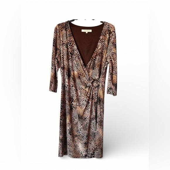 Evan Picone Dresses & Skirts - Vintage Evan Picone 3/4 Sleeve Leopard Print Faux Wrap Dress
